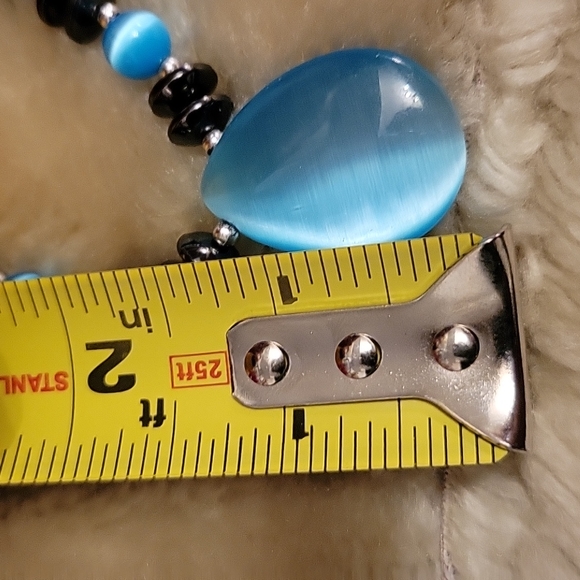 Hematite Black Necklace Blue Plastic Stone Pendant Custom Jewelry - Picture 7 of 7